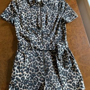 Alice and Olivia leopard denim romper